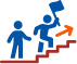 a blue and orange symbol of people climbing stairs